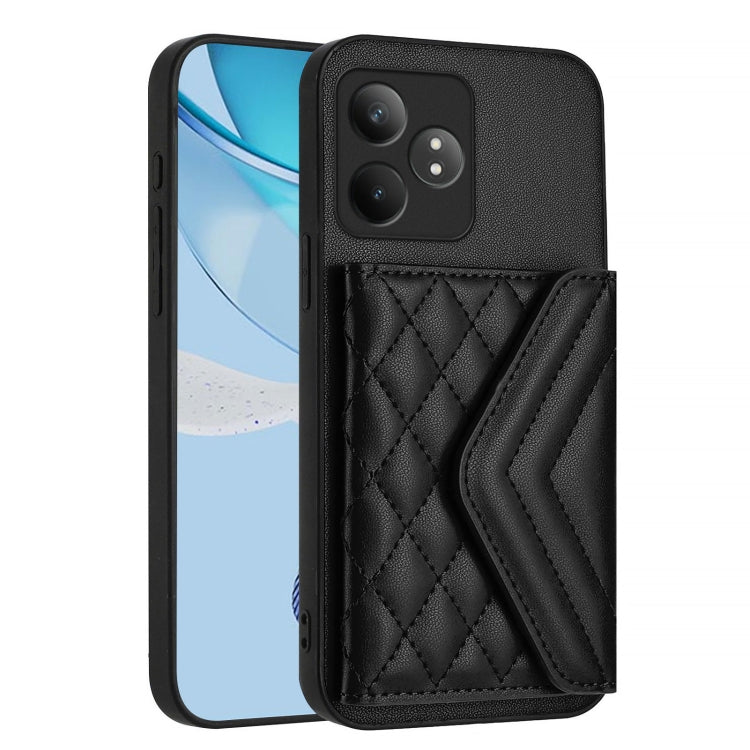 For Realme GT Neo6 SE Rhombic Texture Card Bag RFID Phone Case with Long Lanyard