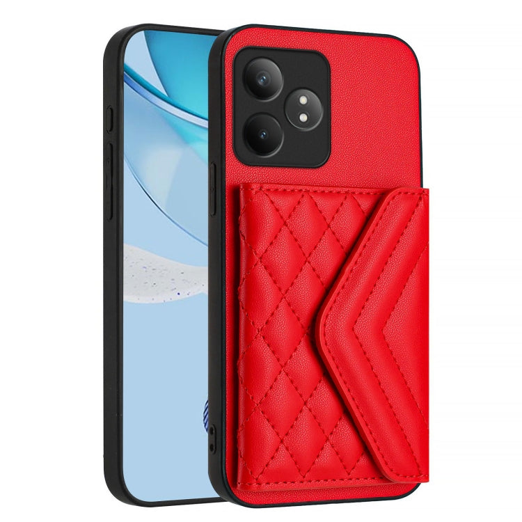 For Realme GT Neo6 SE Rhombic Texture Card Bag RFID Phone Case with Long Lanyard
