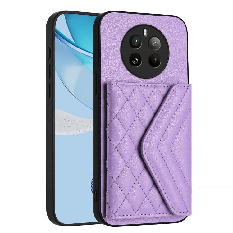 For Realme 12 Pro / 12 Pro+ Rhombic Texture Card Bag RFID Phone Case with Long Lanyard