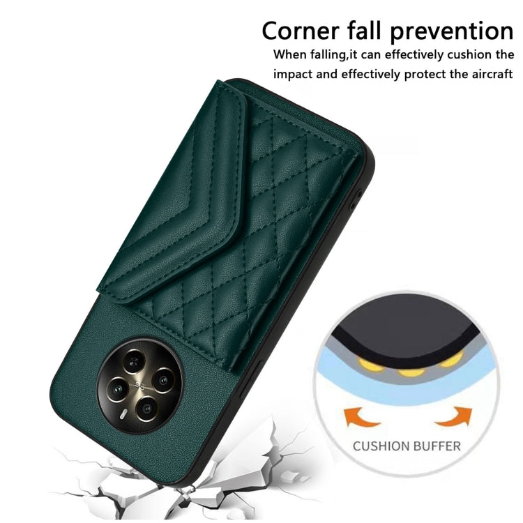 For Realme 12+ 5G India Rhombic Texture Card Bag RFID Phone Case with Long Lanyard