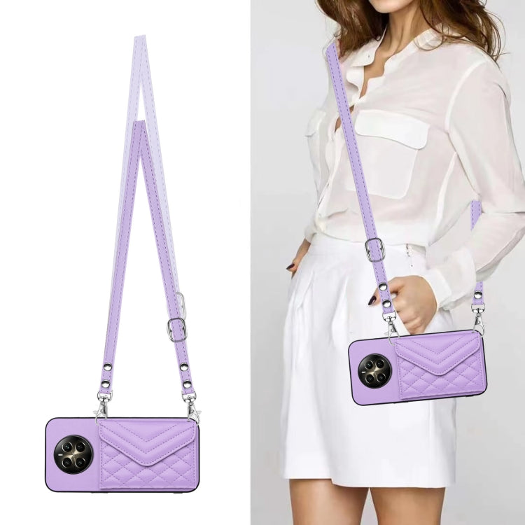 For Realme 12+ 5G India Rhombic Texture Card Bag RFID Phone Case with Long Lanyard