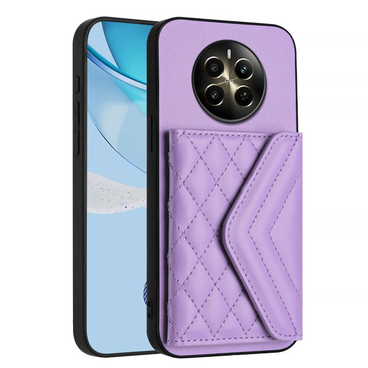 For Realme 12+ 5G India Rhombic Texture Card Bag RFID Phone Case with Long Lanyard