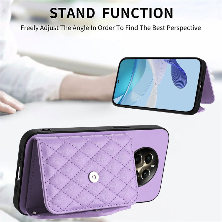For Realme 12+ 5G India Rhombic Texture Card Bag RFID Phone Case with Long Lanyard