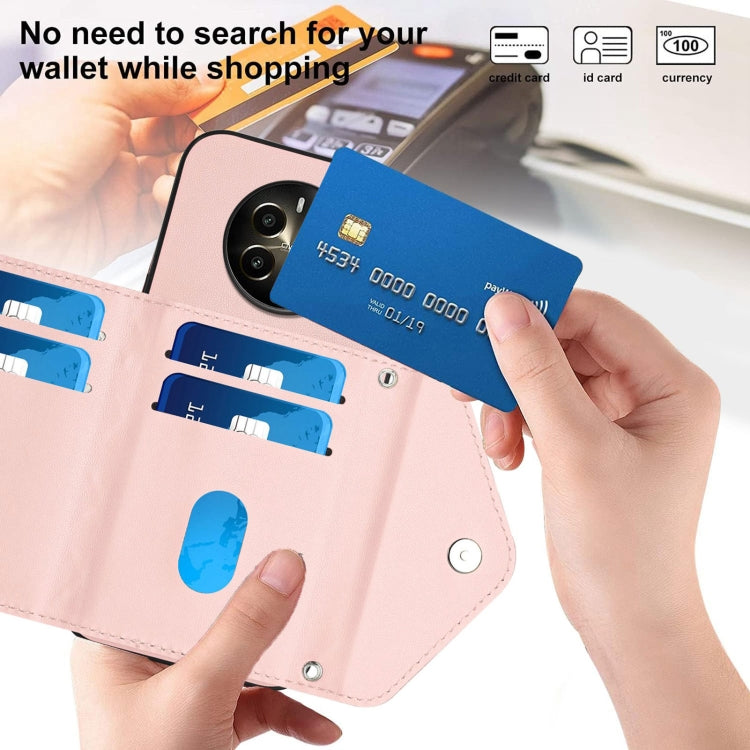 For Realme 12+ 5G India Rhombic Texture Card Bag RFID Phone Case with Long Lanyard