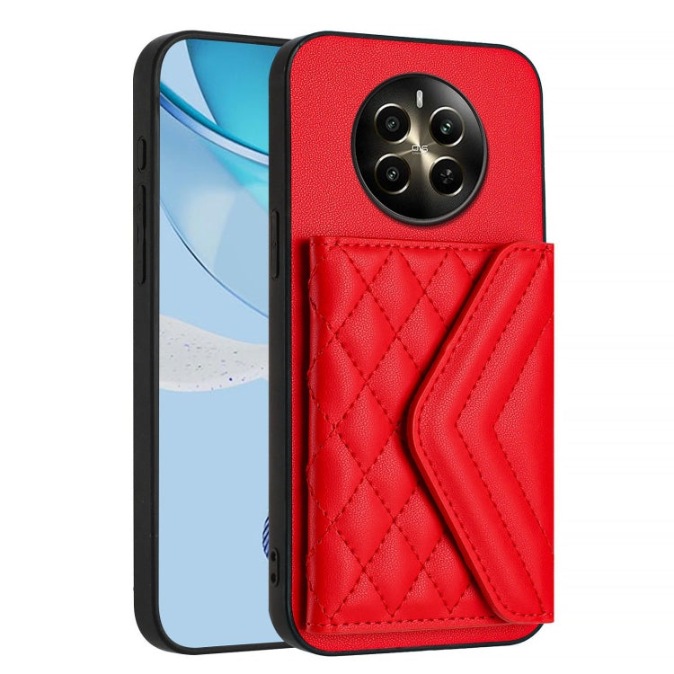 For Realme 12+ 5G India Rhombic Texture Card Bag RFID Phone Case with Long Lanyard