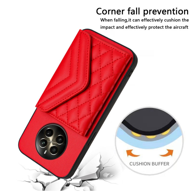For Realme 12+ 5G India Rhombic Texture Card Bag RFID Phone Case with Long Lanyard