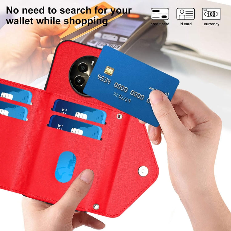 For Realme 12+ 5G India Rhombic Texture Card Bag RFID Phone Case with Long Lanyard