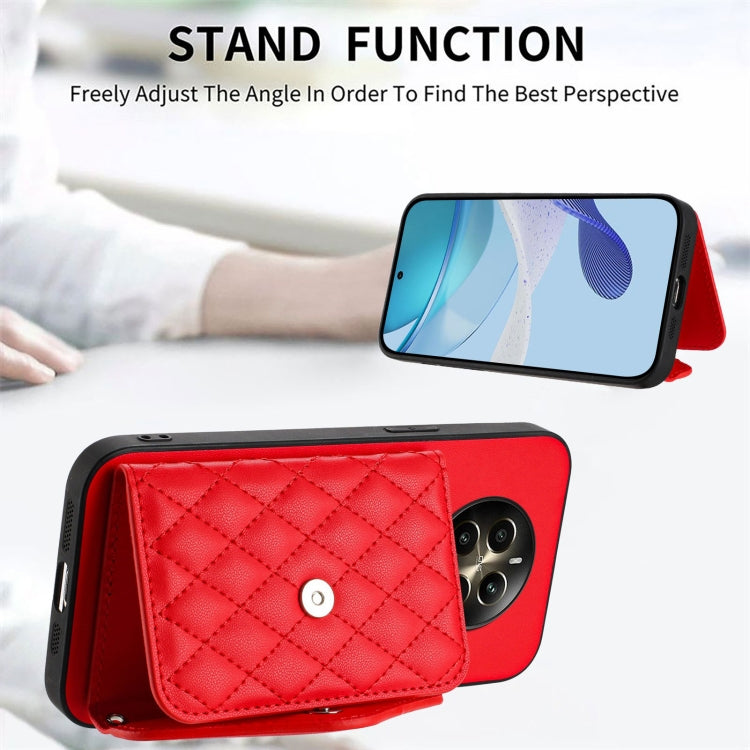 For Realme 12+ 5G India Rhombic Texture Card Bag RFID Phone Case with Long Lanyard