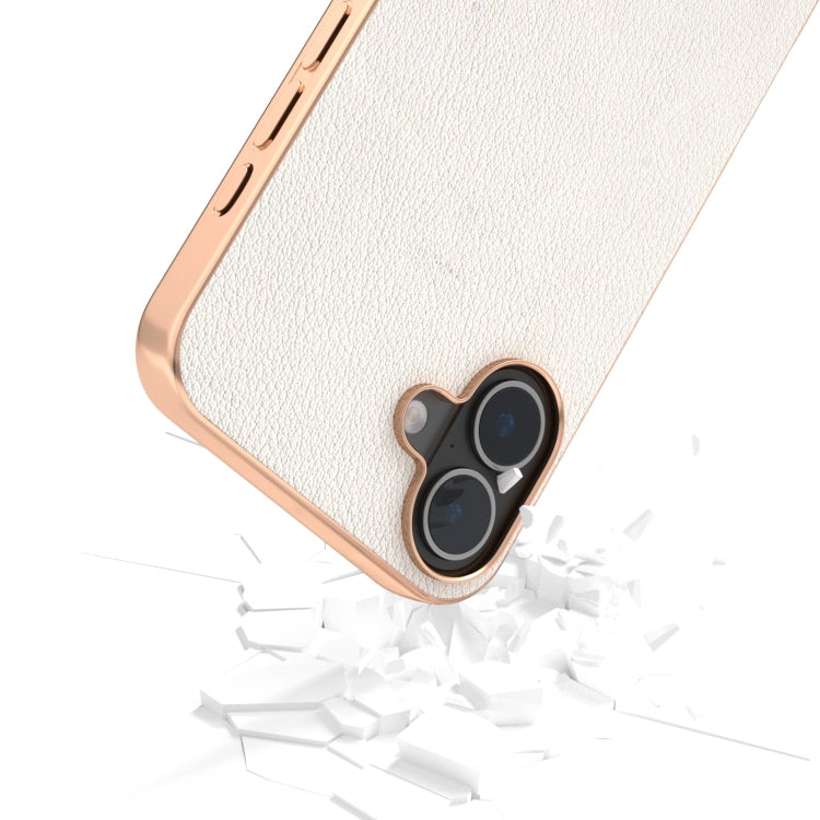 For iPhone 16 Plus ABEEL Electroplating Frame Genuine Leather Wave Phone Case