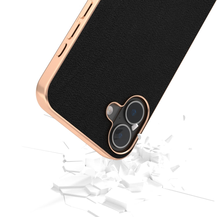 For iPhone 16 ABEEL Electroplating Frame Genuine Leather Wave Phone Case