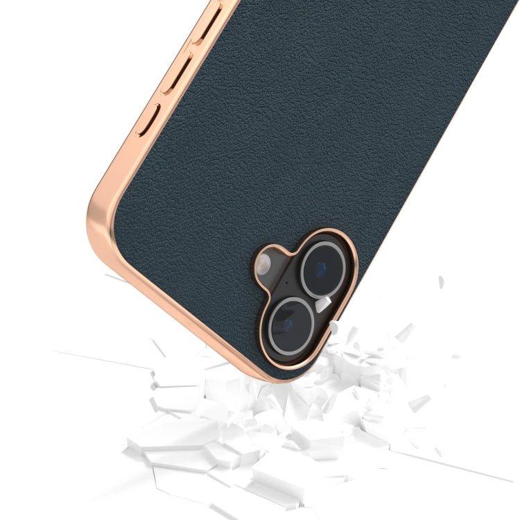 For iPhone 16 ABEEL Electroplating Frame Genuine Leather Wave Phone Case