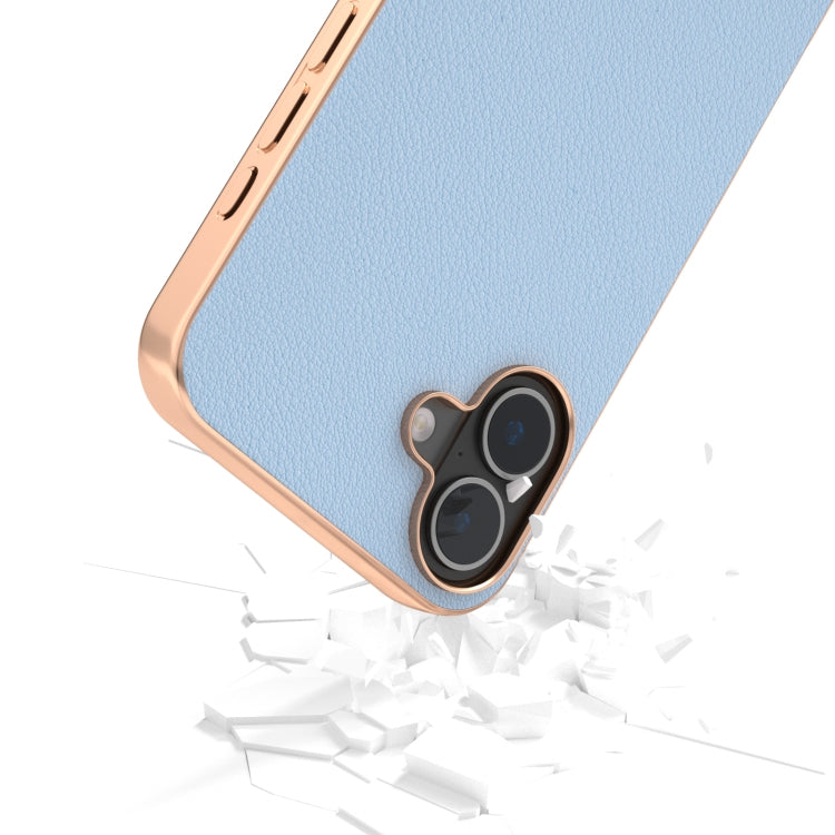 For iPhone 16 ABEEL Electroplating Frame Genuine Leather Wave Phone Case