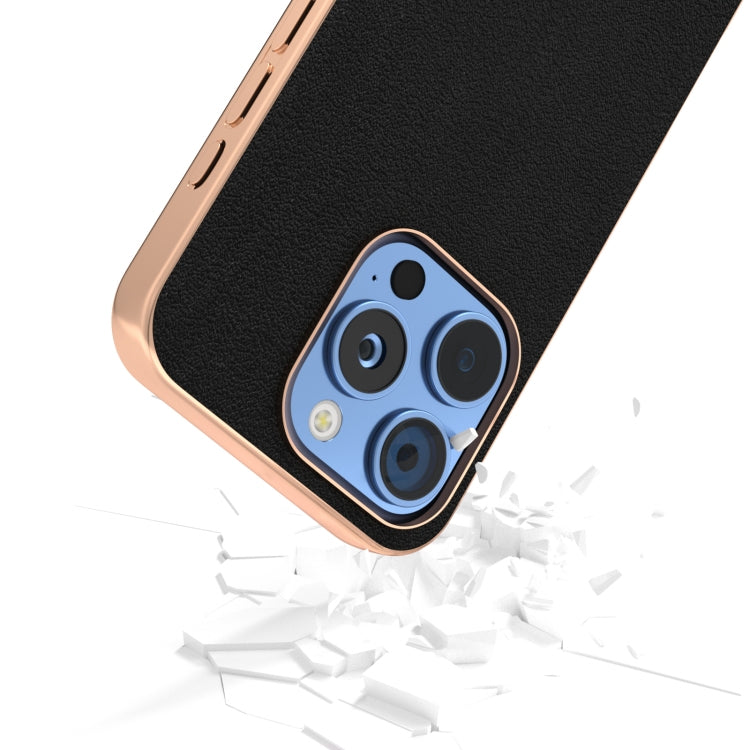 For iPhone 16 Pro ABEEL Electroplating Frame Genuine Leather Wave Phone Case