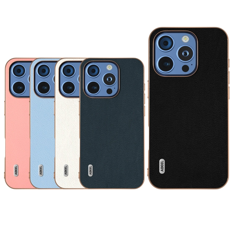 For iPhone 16 Pro ABEEL Electroplating Frame Genuine Leather Wave Phone Case