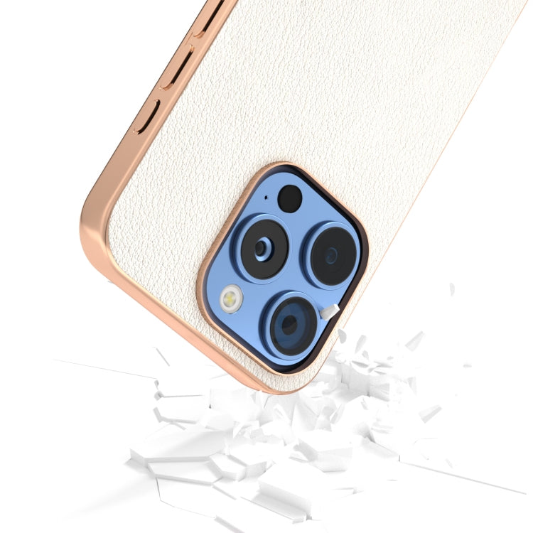 For iPhone 16 Pro ABEEL Electroplating Frame Genuine Leather Wave Phone Case
