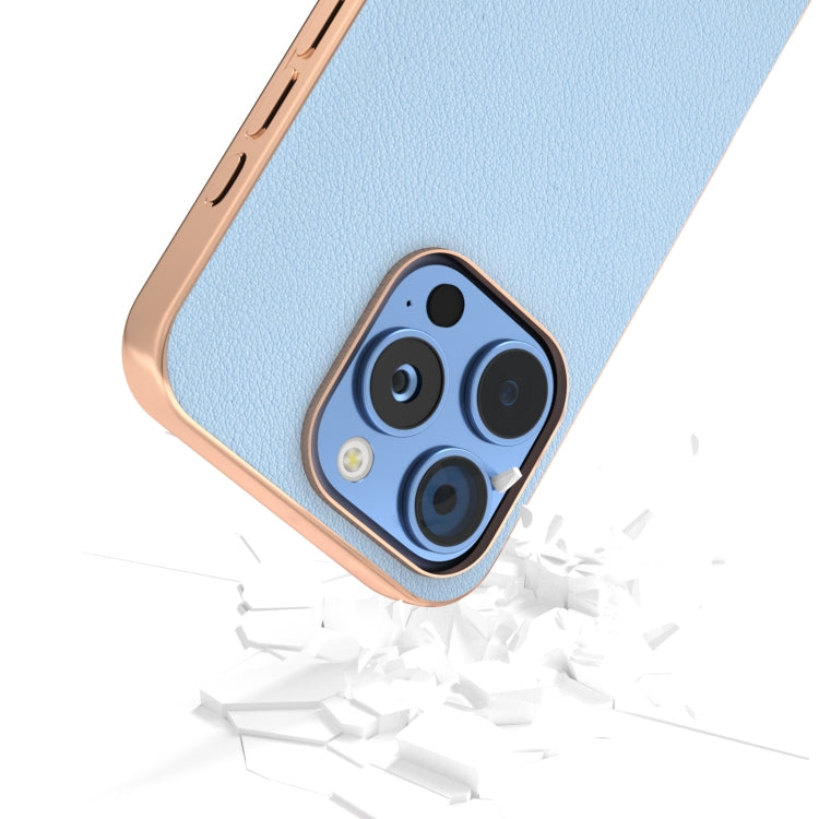 For iPhone 16 Pro ABEEL Electroplating Frame Genuine Leather Wave Phone Case