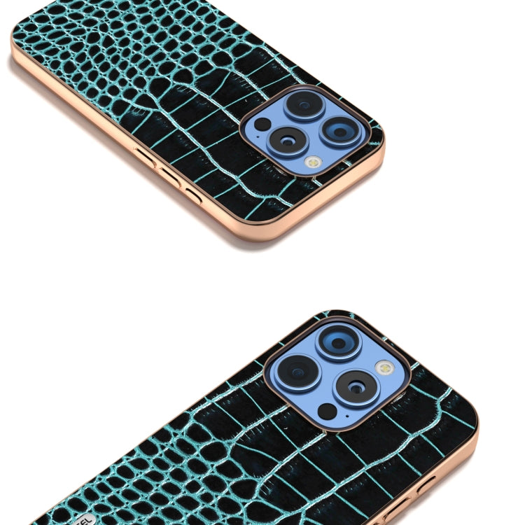 For iPhone 16 Pro Max ABEEL Electroplated Frame Genuine Leather Crocodile Pattern Phone Case