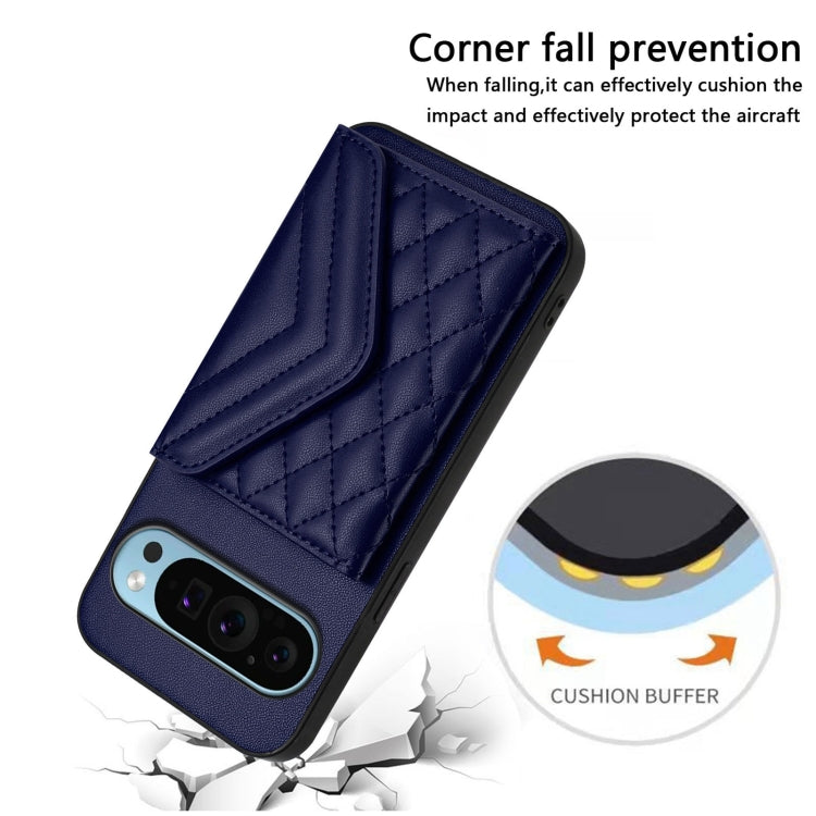 For Google Pixel 9 / 9 Pro Rhombic Texture Card Bag RFID Phone Case with Long Lanyard