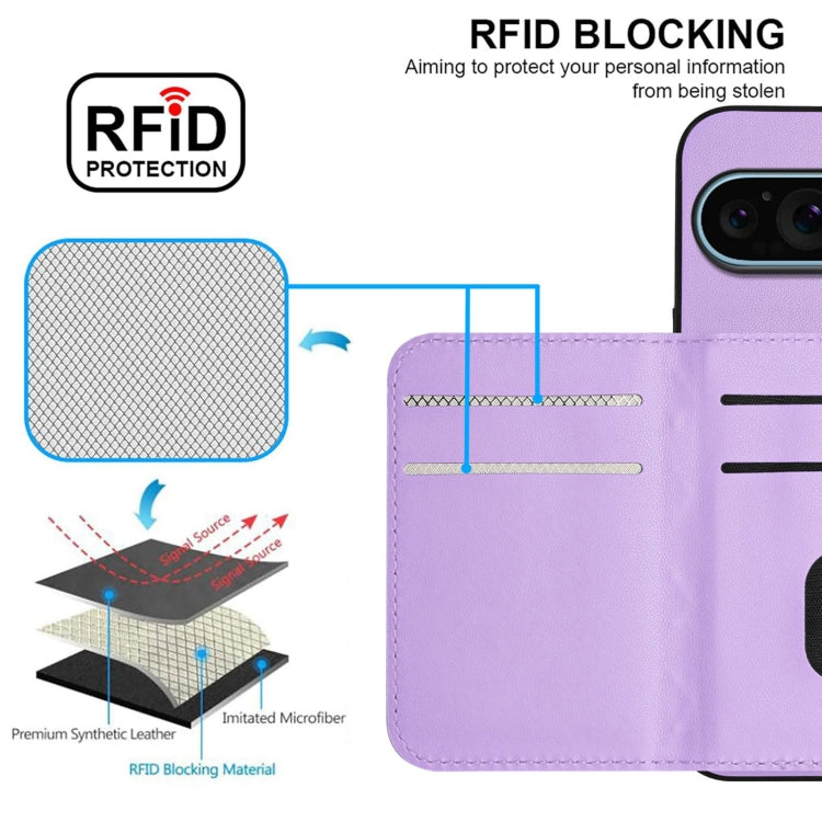 For Google Pixel 9 / 9 Pro Rhombic Texture Card Bag RFID Phone Case with Long Lanyard