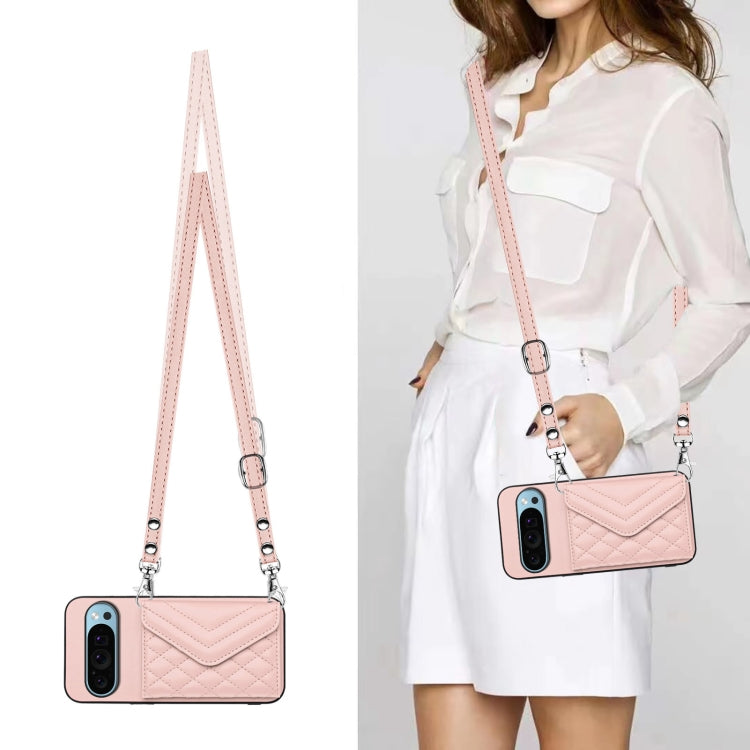 For Google Pixel 9 / 9 Pro Rhombic Texture Card Bag RFID Phone Case with Long Lanyard