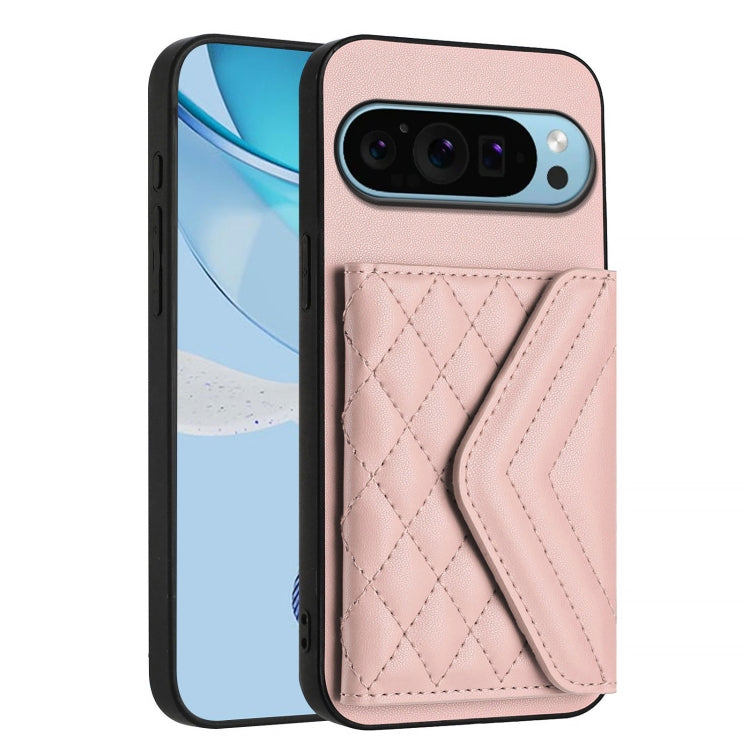 For Google Pixel 9 / 9 Pro Rhombic Texture Card Bag RFID Phone Case with Long Lanyard