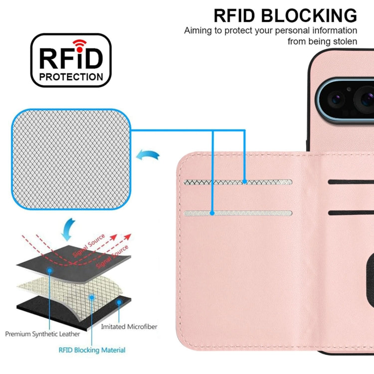 For Google Pixel 9 / 9 Pro Rhombic Texture Card Bag RFID Phone Case with Long Lanyard