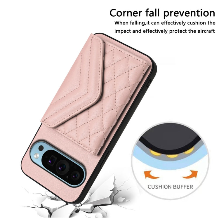 For Google Pixel 9 / 9 Pro Rhombic Texture Card Bag RFID Phone Case with Long Lanyard