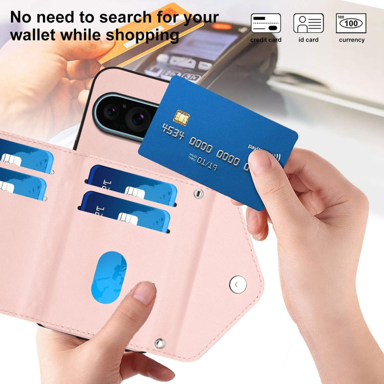 For Google Pixel 9 / 9 Pro Rhombic Texture Card Bag RFID Phone Case with Long Lanyard
