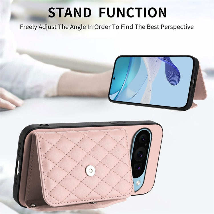 For Google Pixel 9 / 9 Pro Rhombic Texture Card Bag RFID Phone Case with Long Lanyard