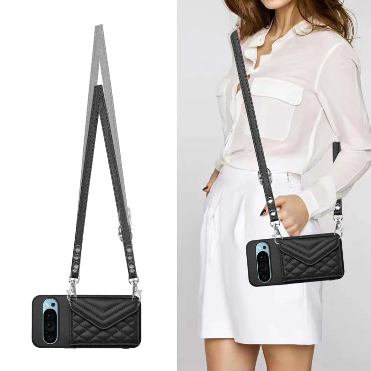 For Google Pixel 9 / 9 Pro Rhombic Texture Card Bag RFID Phone Case with Long Lanyard