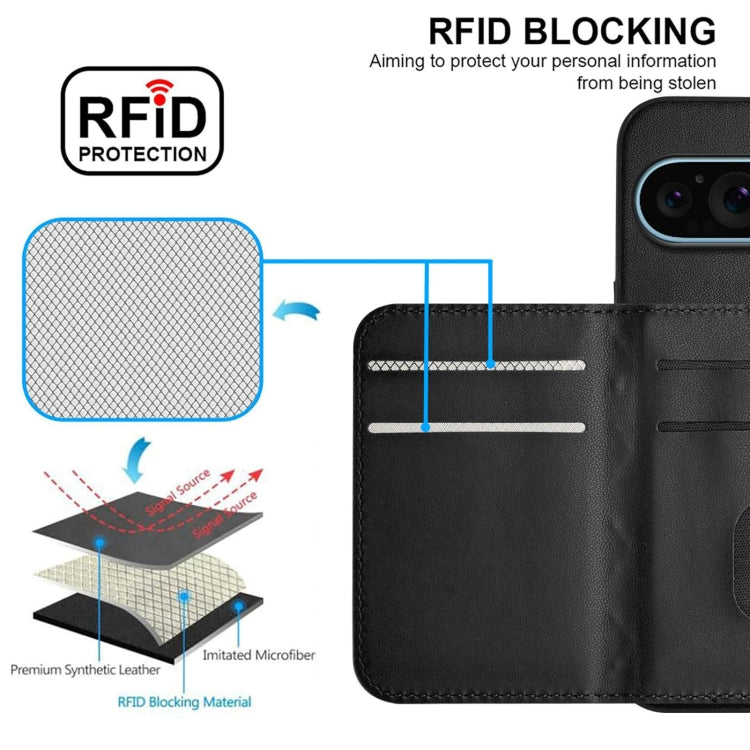 For Google Pixel 9 / 9 Pro Rhombic Texture Card Bag RFID Phone Case with Long Lanyard