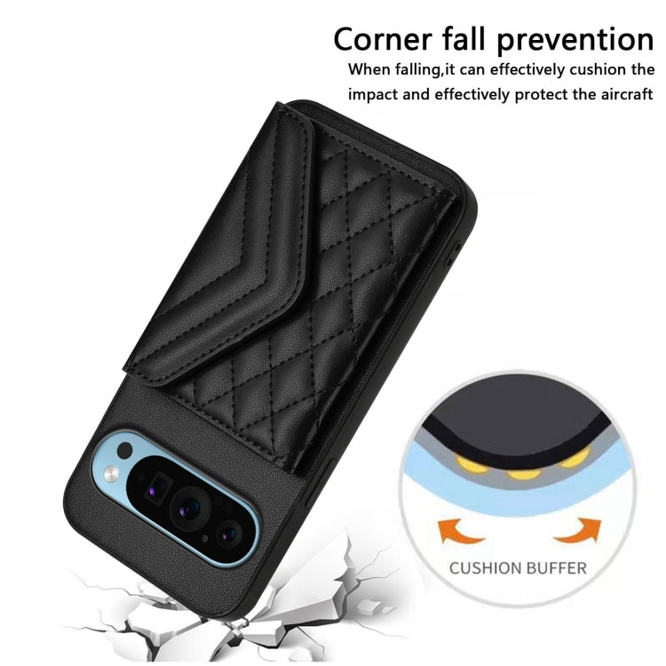For Google Pixel 9 / 9 Pro Rhombic Texture Card Bag RFID Phone Case with Long Lanyard