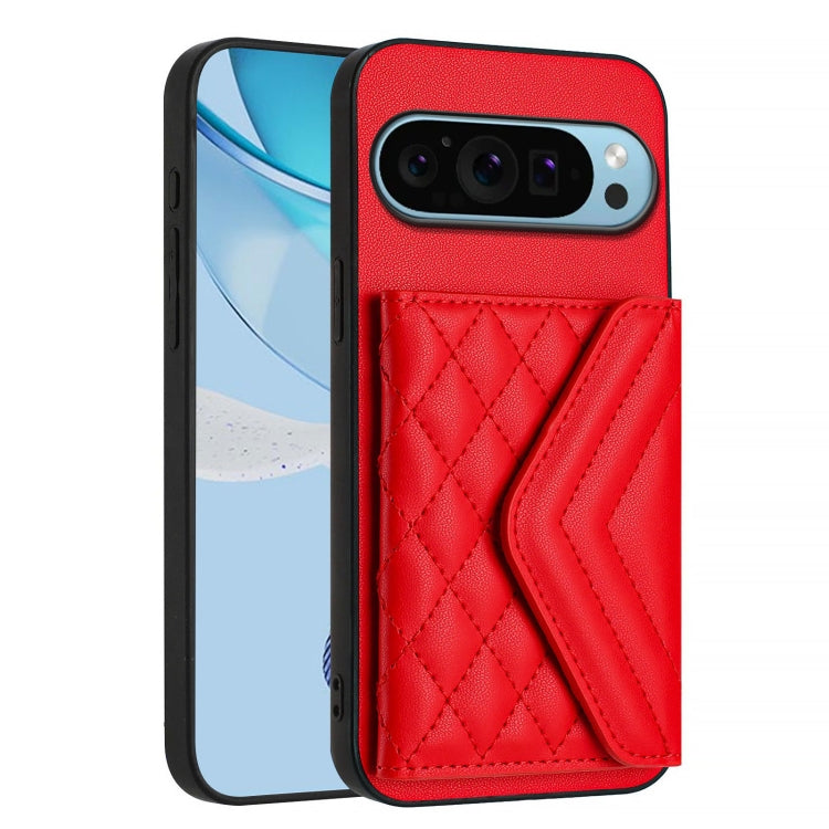 For Google Pixel 9 / 9 Pro Rhombic Texture Card Bag RFID Phone Case with Long Lanyard