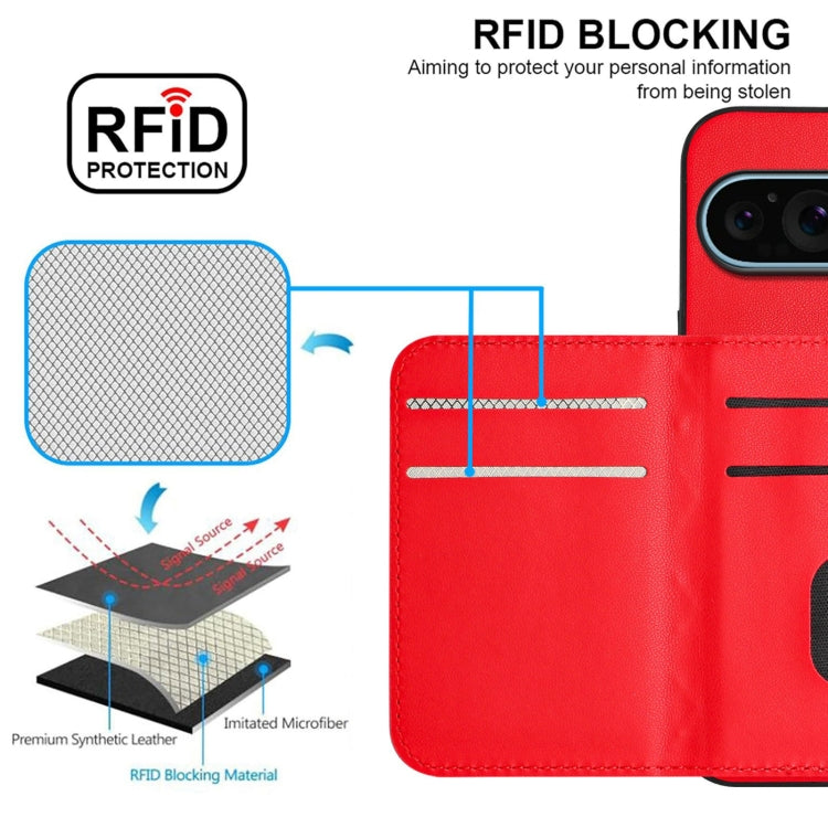 For Google Pixel 9 / 9 Pro Rhombic Texture Card Bag RFID Phone Case with Long Lanyard