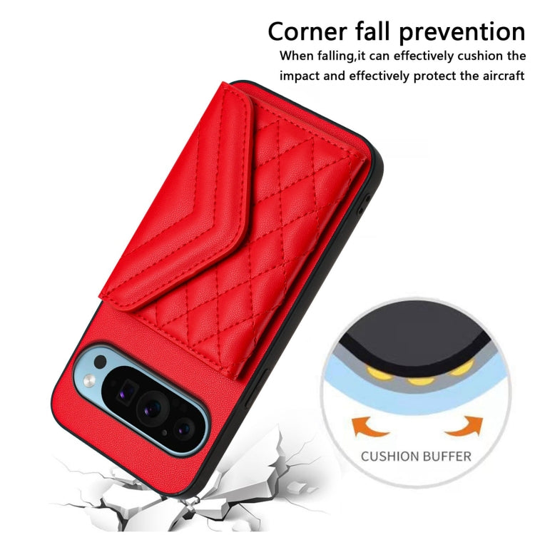 For Google Pixel 9 / 9 Pro Rhombic Texture Card Bag RFID Phone Case with Long Lanyard