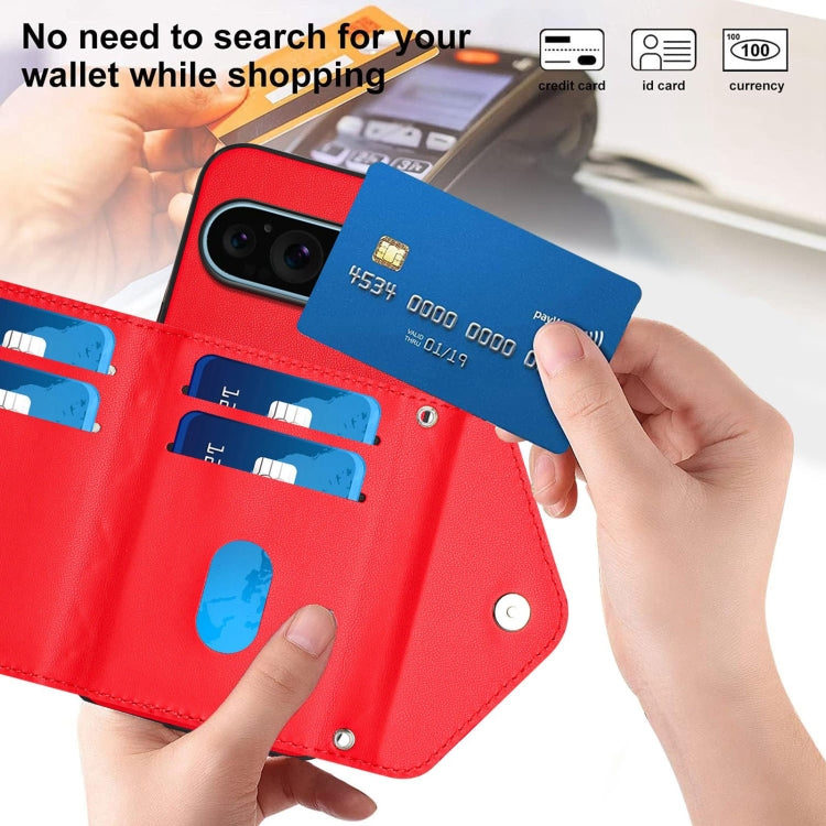 For Google Pixel 9 / 9 Pro Rhombic Texture Card Bag RFID Phone Case with Long Lanyard