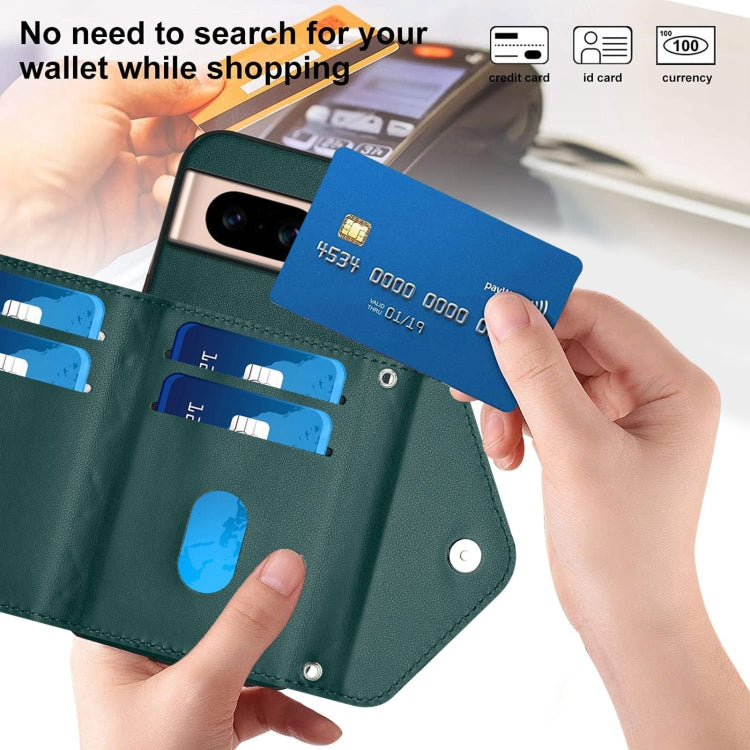 For Google Pixel 8a Rhombic Texture Card Bag RFID Phone Case with Long Lanyard