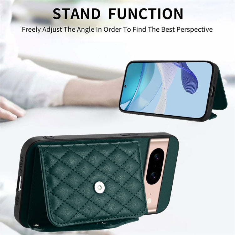For Google Pixel 8a Rhombic Texture Card Bag RFID Phone Case with Long Lanyard