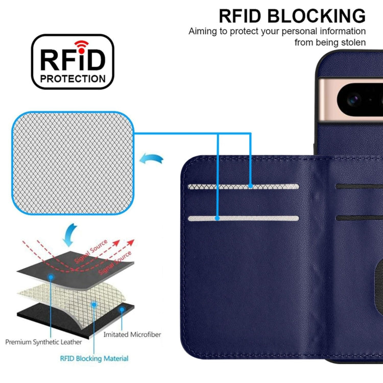 For Google Pixel 8a Rhombic Texture Card Bag RFID Phone Case with Long Lanyard