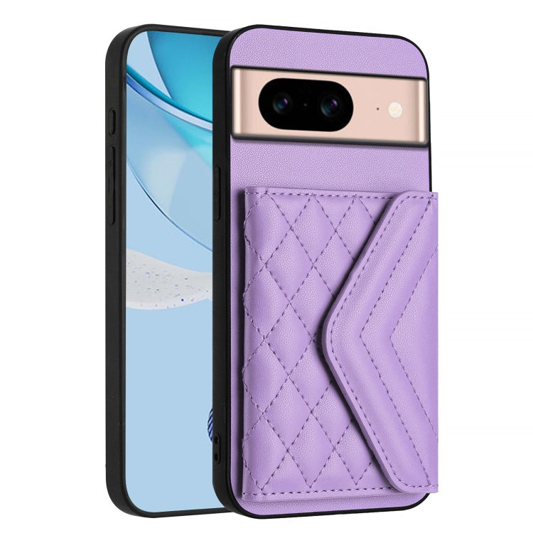 For Google Pixel 8a Rhombic Texture Card Bag RFID Phone Case with Long Lanyard