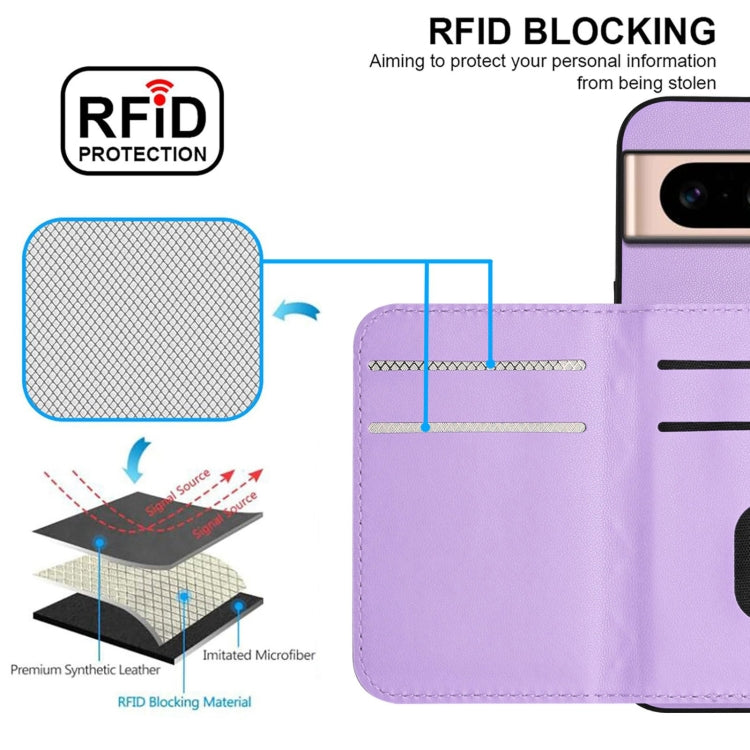For Google Pixel 8a Rhombic Texture Card Bag RFID Phone Case with Long Lanyard