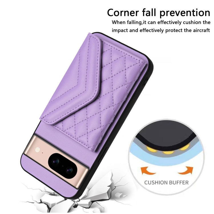 For Google Pixel 8a Rhombic Texture Card Bag RFID Phone Case with Long Lanyard