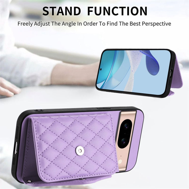 For Google Pixel 8a Rhombic Texture Card Bag RFID Phone Case with Long Lanyard