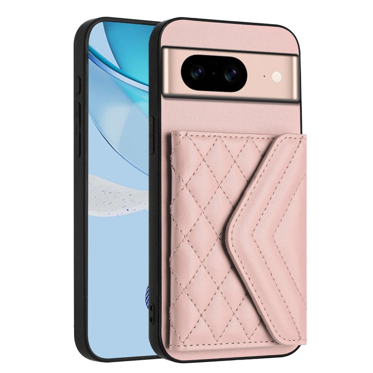 For Google Pixel 8a Rhombic Texture Card Bag RFID Phone Case with Long Lanyard
