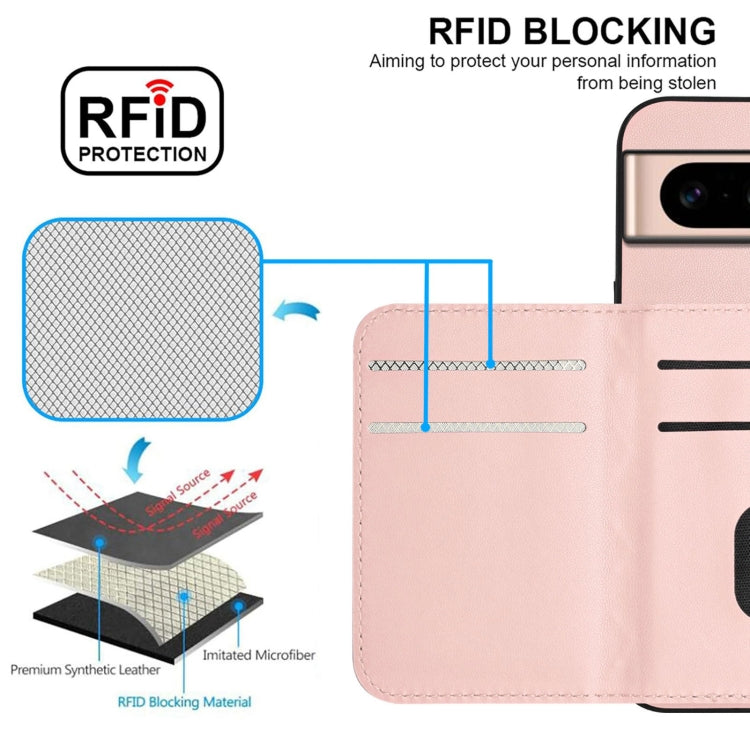 For Google Pixel 8a Rhombic Texture Card Bag RFID Phone Case with Long Lanyard