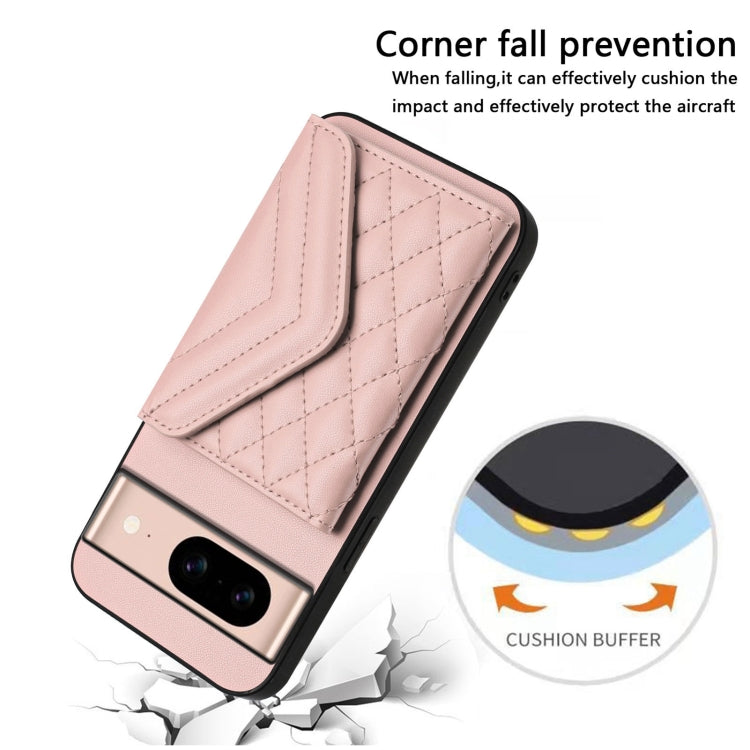 For Google Pixel 8a Rhombic Texture Card Bag RFID Phone Case with Long Lanyard