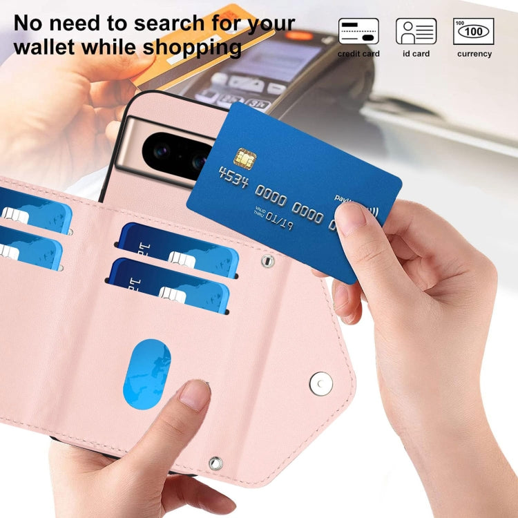 For Google Pixel 8a Rhombic Texture Card Bag RFID Phone Case with Long Lanyard