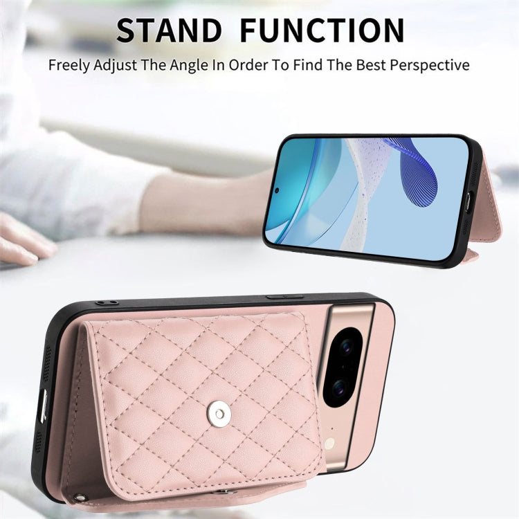 For Google Pixel 8a Rhombic Texture Card Bag RFID Phone Case with Long Lanyard
