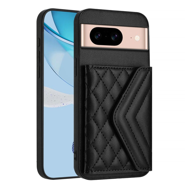 For Google Pixel 8a Rhombic Texture Card Bag RFID Phone Case with Long Lanyard