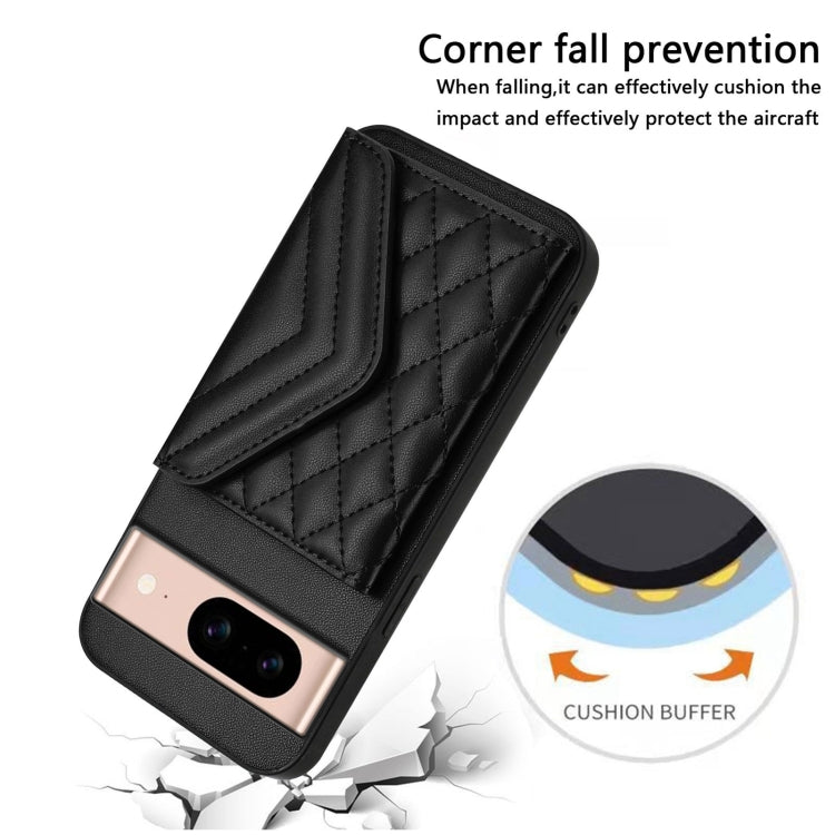 For Google Pixel 8a Rhombic Texture Card Bag RFID Phone Case with Long Lanyard